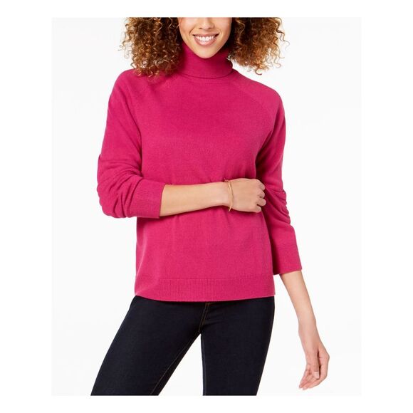 KAREN SCOTT Sweaters - KAREN SCOTT Womens Pink Ribbed Long Sleeve Turtle Neck Sweater Petites PM